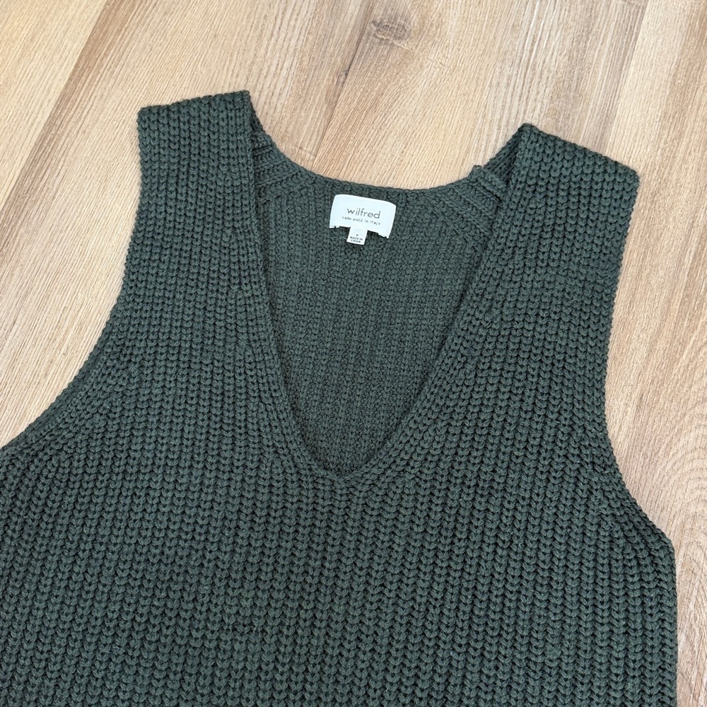 Wilfred Chartres Ribbed V-Neck Tunic Sweater Wool Aritzia Green Sleeveless Small - Picture 3 of 10